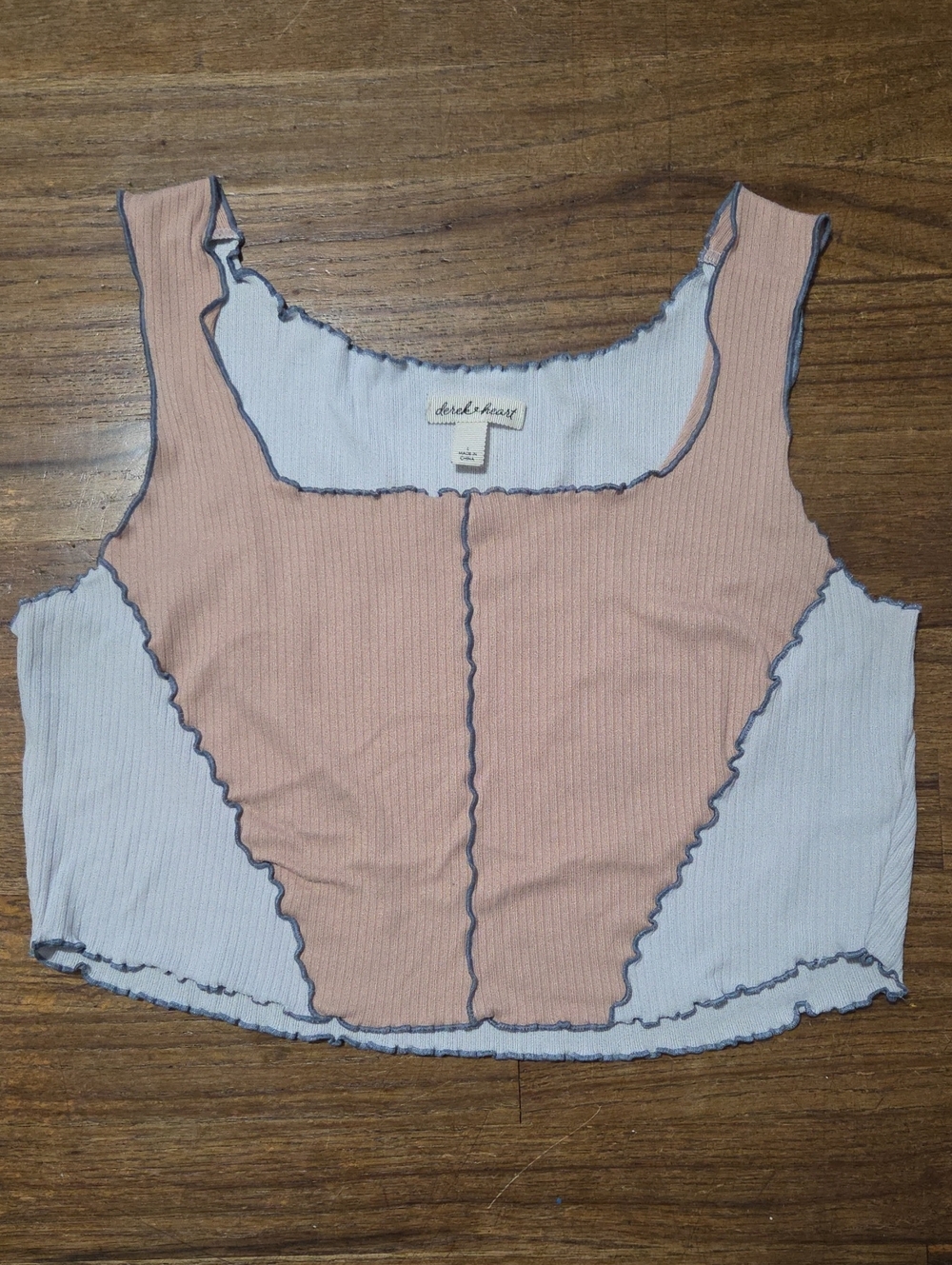 Derek Heart Ribbed Lettuce-Trim Crop Tank